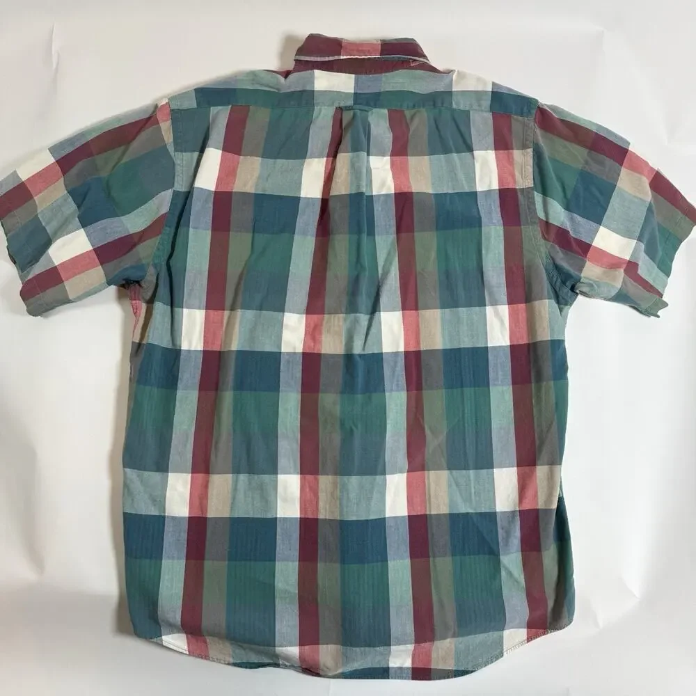 Hunt Club Men's Multicolor Plaid Woven Cotton Button-Up Shirt‎ Short Sleeve L